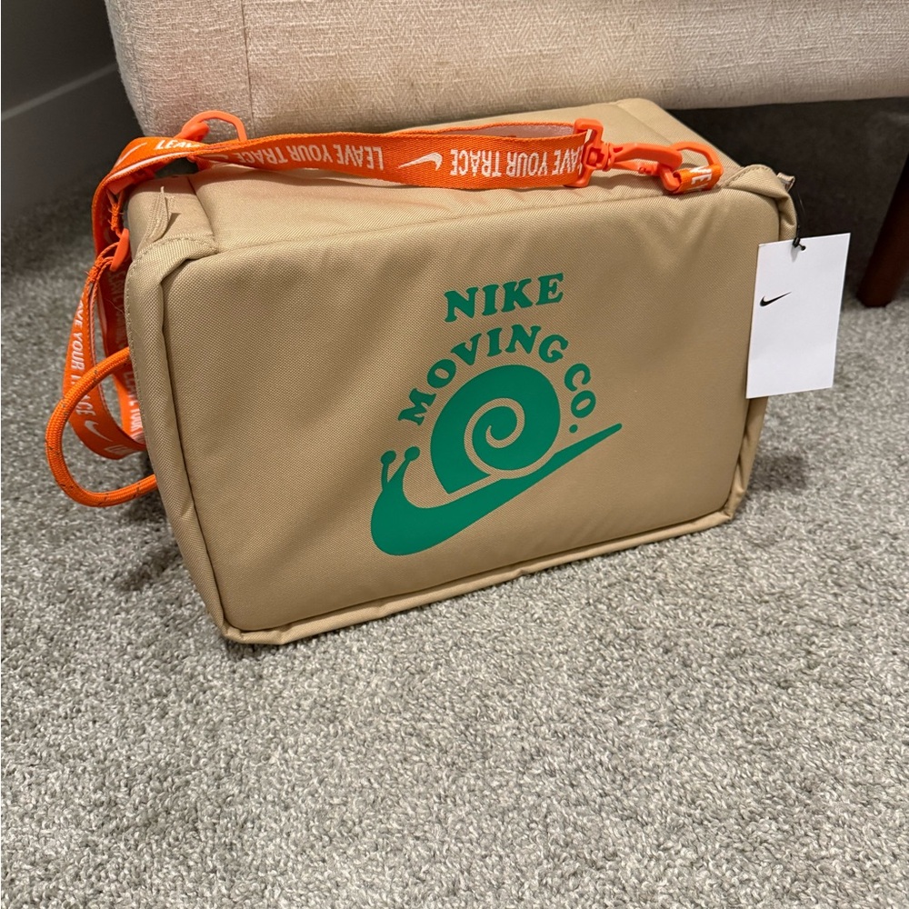 Nike Tan Crossbody Travel Shoe Bag with Orange Strap